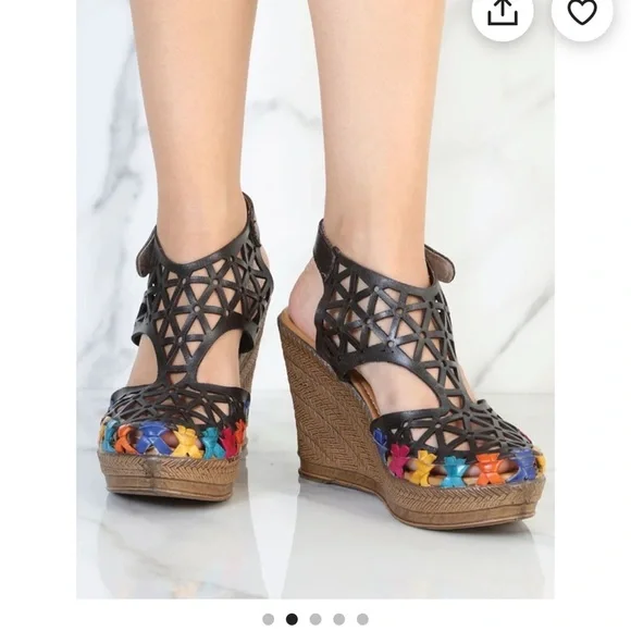 Evangelina wedges huaraches in dark navy blue Mexican Wedges sandals - Picture 1 of 8